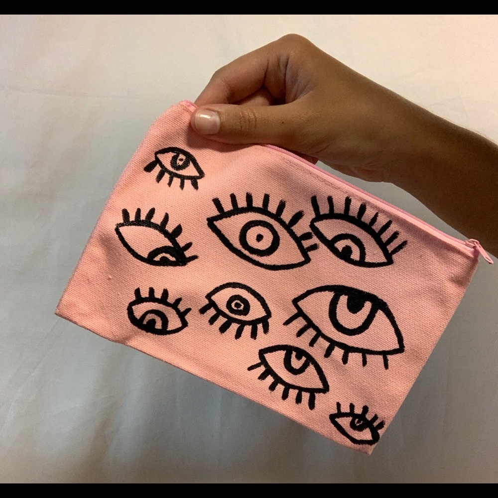 Hand painted pink zipper pouch